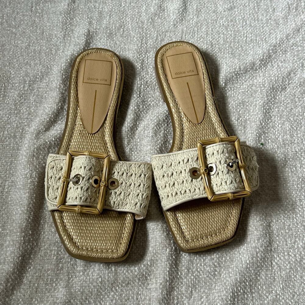 neutral beige woven dolce vita sandals
